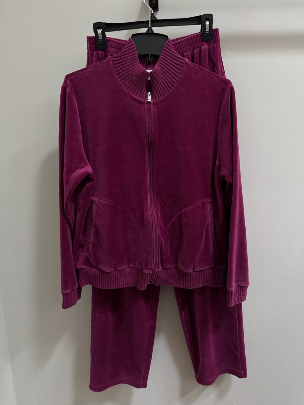 Appleseed's Plum Magenta Velour Tracksuit Matching Set Zip Up Jacket & Pants L